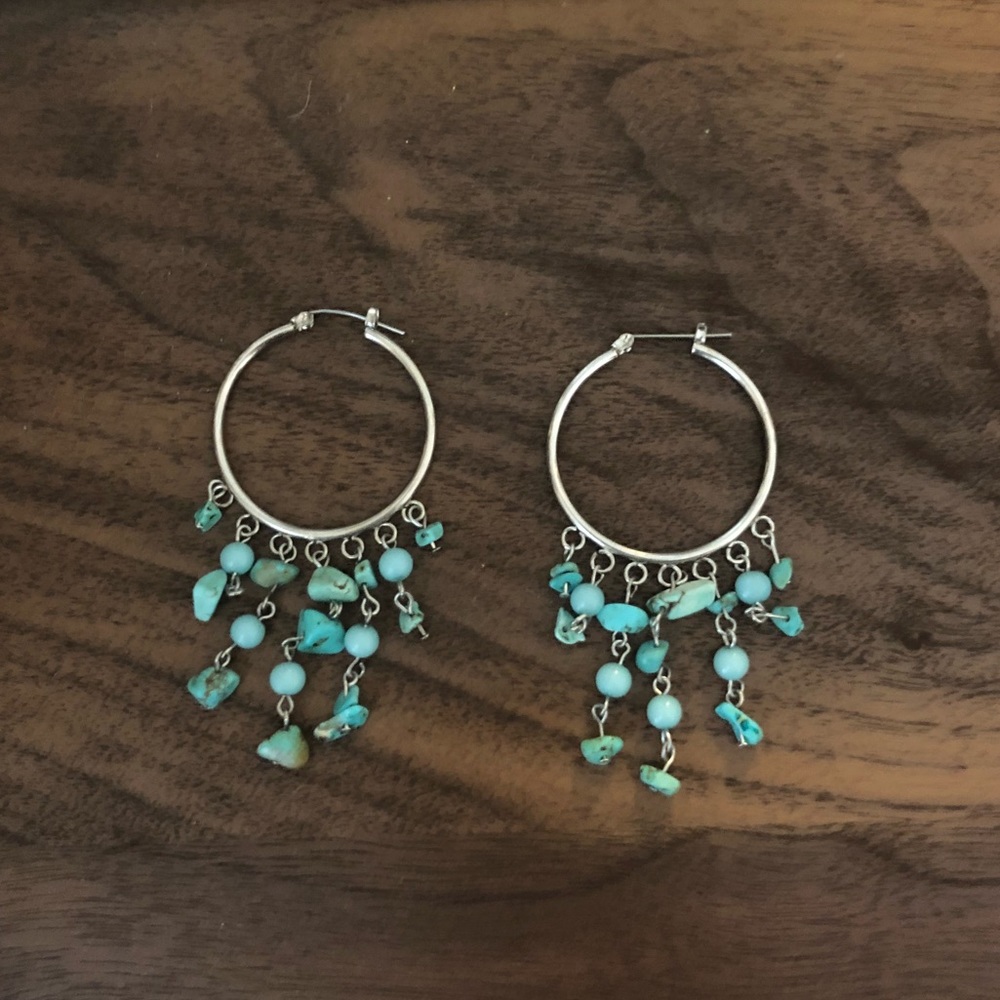 Teal Beaded Hoops/Drop Earrings